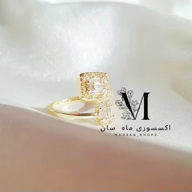 انگشتر زنانه ژوپینگ مدل دوقلو نگین‌دار طرح طلا مناسب استایل لوکس