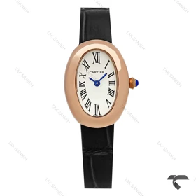 ساعت کارتیر Baignoire زنانه رزگلد بند چرم مشکی Cartier-9847-L