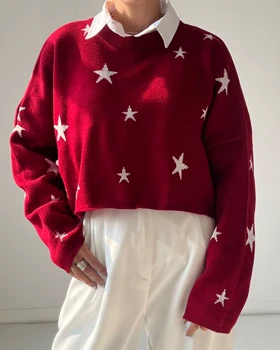 بلوز کراپ بافت کد 1500138 (قرمز ستاره ای)