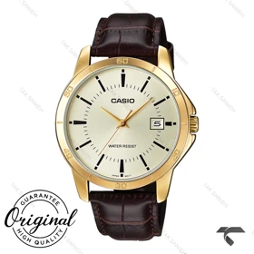 ساعت مردانه طلایی کاسیو MTP-V004GL-9AU بند چرم قهوه ای Casio-10402-G