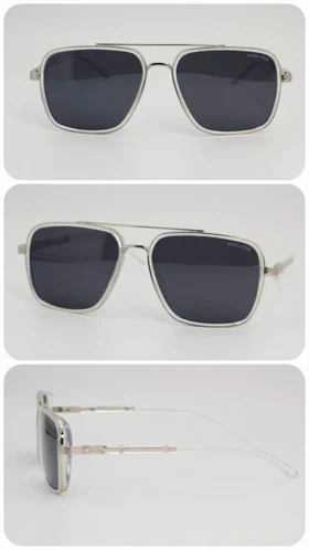 عینک آفتابی مردانه و زنانه امپریو آرمانی Emporio Armani T0942 پلاریزه و ضد اشعه UV400 ایتالیایی (فریم نقره‌ای طوسی عدسی‌ها مشکی)