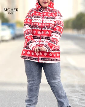 هودی کرک‌دار زنانه سایز بزرگ طرح کریسمسی