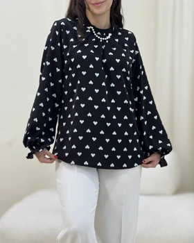 شومیز کرپ طرحدار مروارید