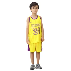 ست رکابی و شلوارک بسکتبالی ورزشی بچگانه لیکرز مدل Nike-PY-5A034 زرد