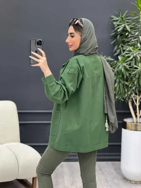 مانتو کتان دو جیب پیله دار