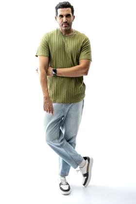 تیشرت بیسیک ژاکارد جناقی مردانه