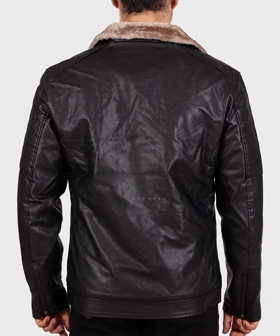 کت چرم مردانه مشکی یقه انگلیسی خزدار 2266