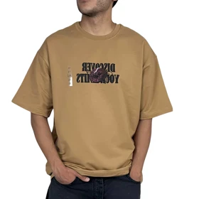 تیشرت آستین کوتاه مردانه نسکافه ای با چاپ دیجیتال