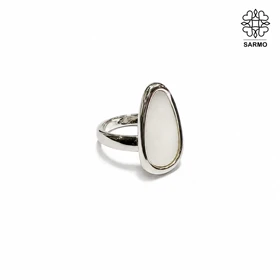 انگشتر استیل نگین صدفی نقره ای کد 509151125