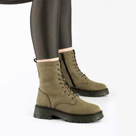 بوت و نیم بوت زنانه و دخترانه مدل بندی بغل زیپ برشکا BERESHKA رنگ یشمی کد A510