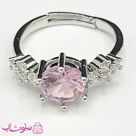 انگشتر زنانه طرح نگین سفید صورتی فری سایز
