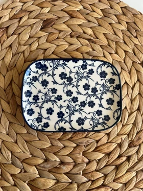 خرما خوری مستطیل بزرگ دنی هوم طرح گل سرمه ای / BA17