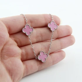 گردنبند زنانه مدل ونکلیف (نقره ای صورتی)
