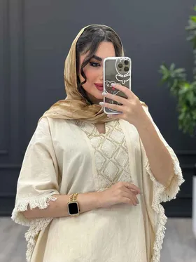 مانتو لینن نچرال جلو بسته بغل ریش