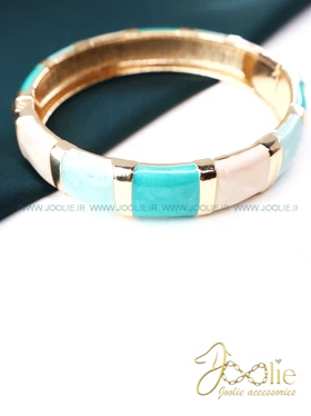 دستبند بنگل زنانه میناکاری کد B2149 (سفید - فیروزه ای)