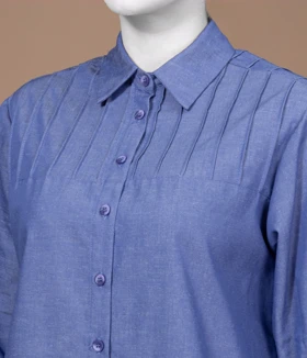 تونیک زنانه کتان برش‌دار یقه مردانه کژوال نسترن