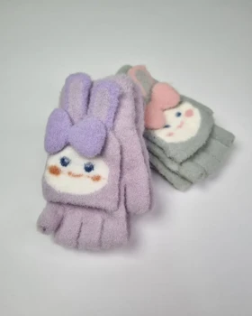 دستکش بچهگانه نیم انگشت بافت موهر فانتزی مدل خرگوش مهربان