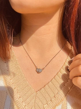 گردنبند قلب نگینی مروارید استیل