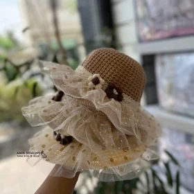 کلاه حصیری دخترانه گیپوری گل‌دار