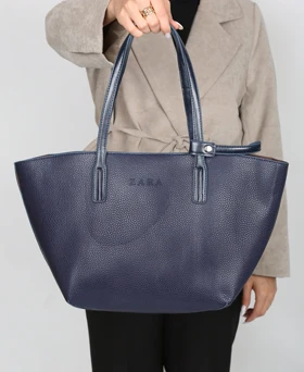 کیف زنانه چرم قایقی زارا 101 AM (سرمه ای)