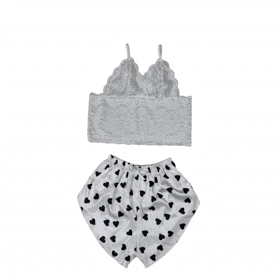 ست نیمتنه گیپور و شلوارک طرح قلب 144