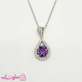 گردنبند دخترانه استیل نگین‌دار با سنگ بنفش