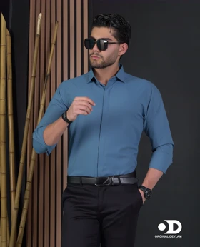 پیراهن دوشین اسپرت-مجلسی مردانه رنگ آبی مازراتی یقه خرگوشی snt