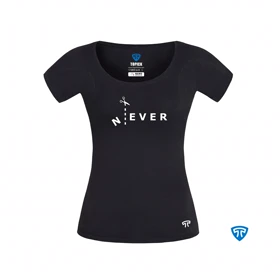 تیشرت نانو آنتی باکتریال ضد تعریق زنانه مشکی طرح NEVER