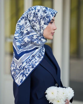 روسری ابریشم توییل دوردستدوز (قواره صد) 30177 (سرمه ای)