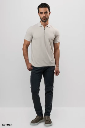 تیشرت یقه نیم زیپ سوزنی ساده