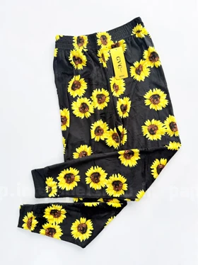 شلوار مخمل استیکردار طرح آفتابگردان