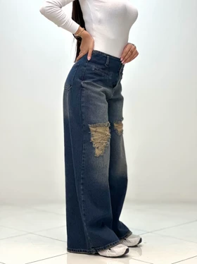 شلوار فول بگ گازوئیلی زاپ‌دار جلو دکمه پارچه ترک