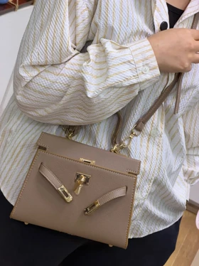 کیف دخترانه مینی هرمس زنجیردار kelly (خاکی)