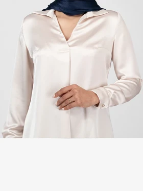 بلوز زنانه ساتن یقه مردانه کلاسیک آستین بلند فروغ