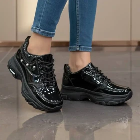 کتانی اسپرت لژدار فول مشکی ورنی Women’s Platform Full Black Patent Sneakers