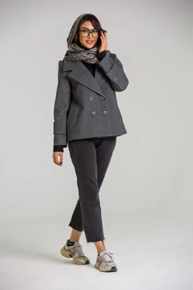 پالتو کت فوتر کراپ 4 دکمه (طوسی)