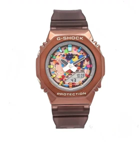 ساعت زنانه جی شاک GM-S2100 قهوه ای صفحه رنگین کمانی