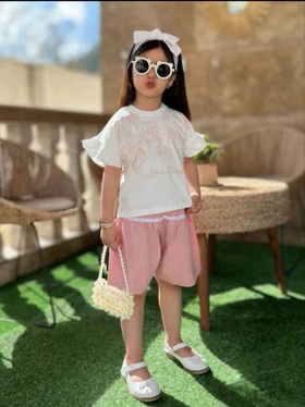 کراپ و دامن شلوارکی دخترانه فلاور