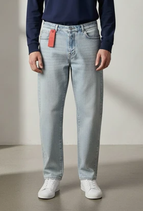 شلوار جین مام فیت آبی یخی پارچه ترک