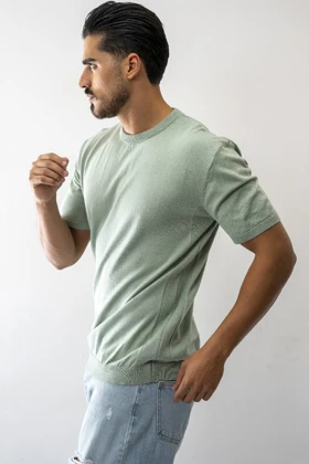 تیشرت آستین کوتاه بافت یقه گرد مردانه