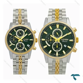 ساعت سیتیزن ست Premier دورنگ طلایی صفحه سبز سه موتوره Citizen-7836-S