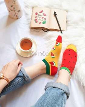 جوراب مچی هندونه زرد قرمز