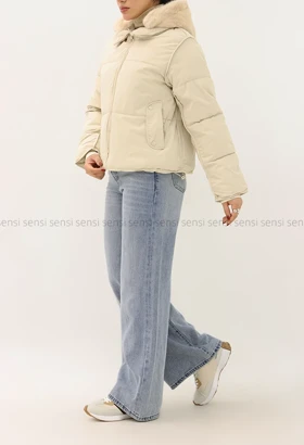 کاپشن وارداتی آستر دار کلاه پوست کد1004857