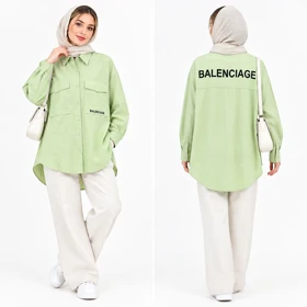 شومیز زنانه کتان وارداتی (سبز پاستیلی)