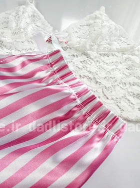 ست لباس خواب نیم‌تنه دانتل و شورتک پایین چین ساتن ویکتوریا سکرت