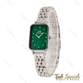 ساعت DW مستطیلی زنانه استیل صفحه سبز ایندکس نگین DW-5602-L