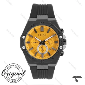 ساعت کرست مردانه 6322-4 صفحه طلایی بند مشکی Crest-11002-G