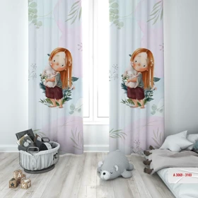 پرده پانچی اتاق کودک برند مینوریا کیدز طرح دخترانه کد p-333