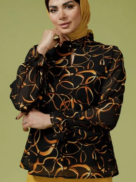 بلوز زنانه آستین بلند حریر یقه ایستاده آستردار 40115