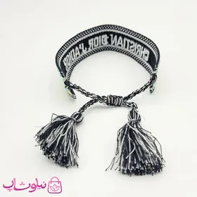 دستبند دخترانه پارچه ای کریستین دیور نگین‌دار مشکی سفید